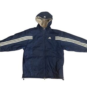 VINTAGE Adidas Jacket Mens Medium Blue Gray Full Zip Coat Hooded 90s